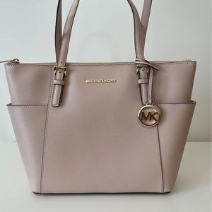 Michael Kors Soft Pink Jet Set Saffiano Top-Zip Leather Tote Bag